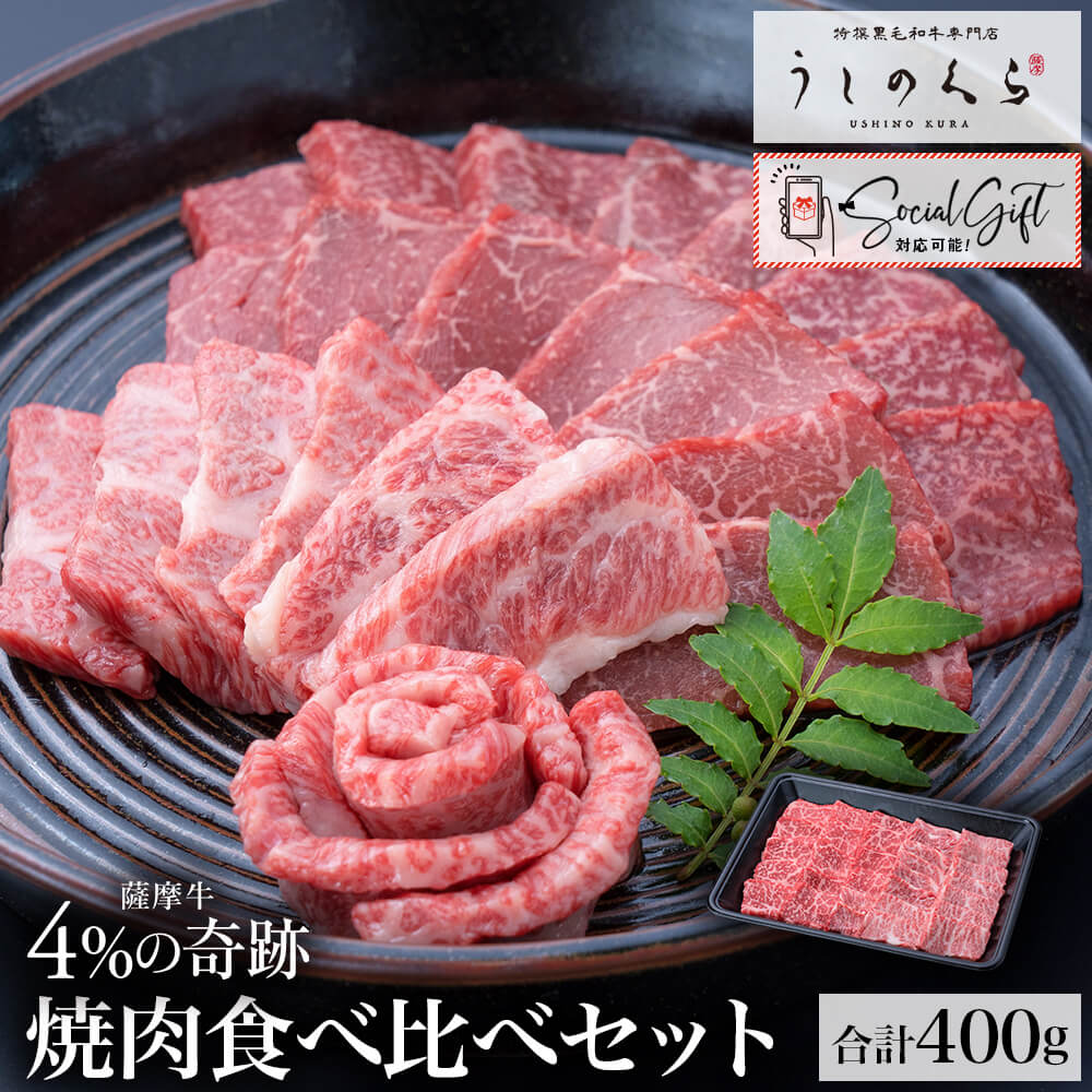 【冷蔵】うしのくら 極上ギフト｜薩摩牛 4%の奇跡 焼肉セット 計400g
