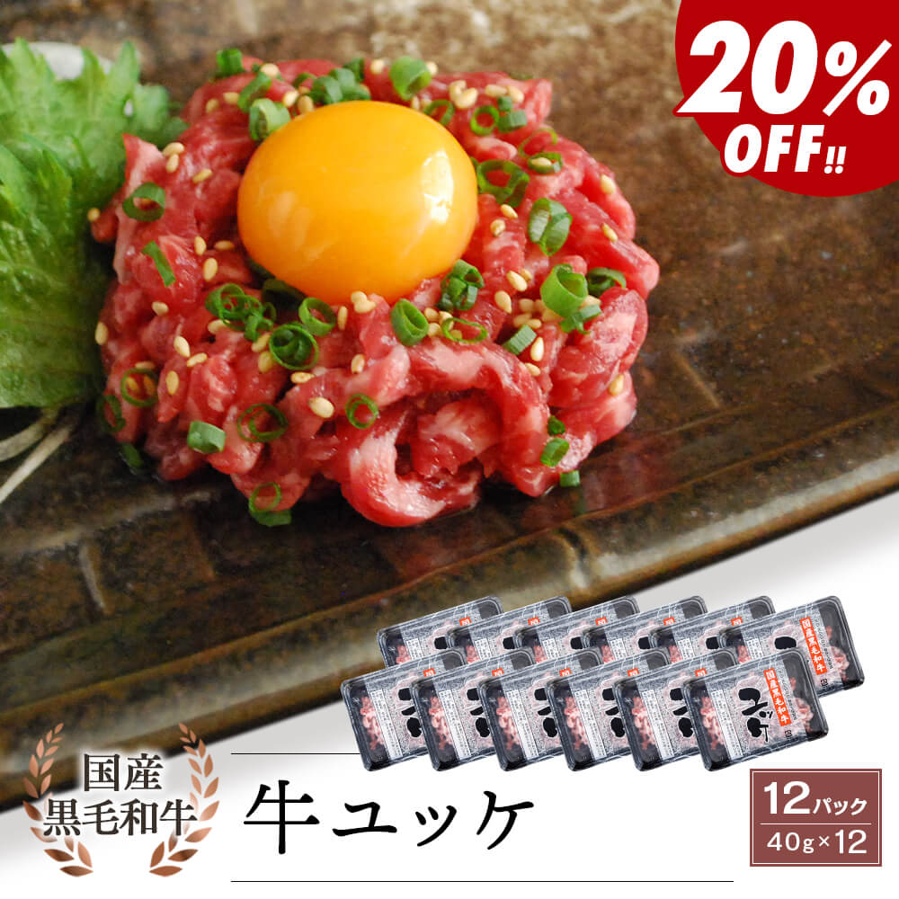 ＼4パックより20％お得♪／【生食用】国産黒毛和牛 ユッケ 40g×12パック タレ付
