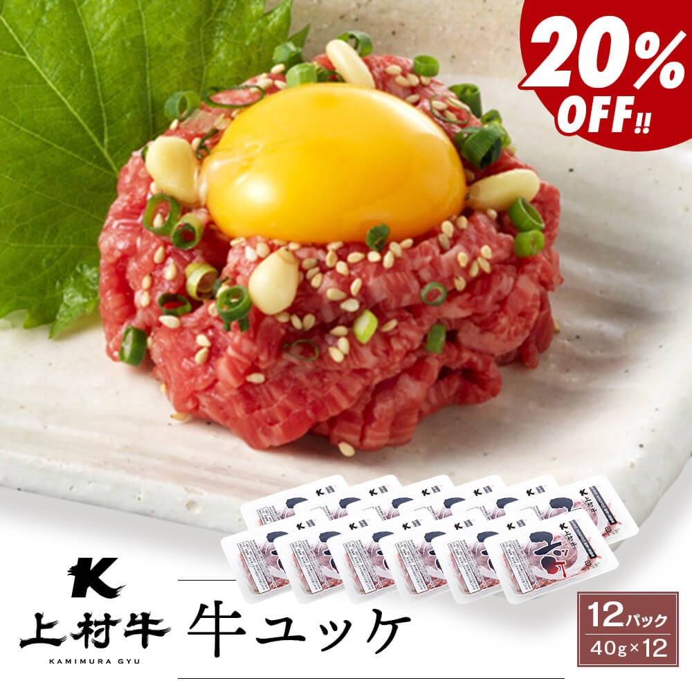 ＼4パックより20％お得♪／【生食用】上村牛 ユッケ 40g×12パック タレ付