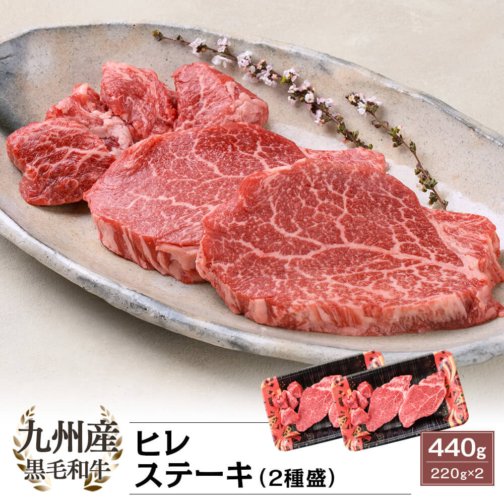 九州産 黒毛和牛 ヒレステーキ(2種盛り) 440g(220g×2)